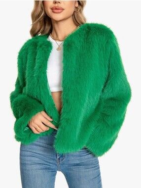 Faux Fuzzy Jacket Fluffy Long Sleeve Winter Coat with Pockets.